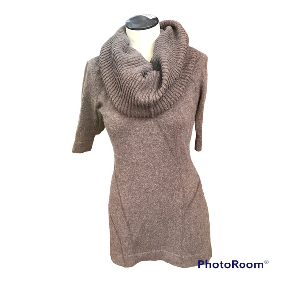 Spring & Mercer Short Sleeve Brown Tunic/Dress Sweater With Detachable Roll/Cowl - Picture 2 of 7